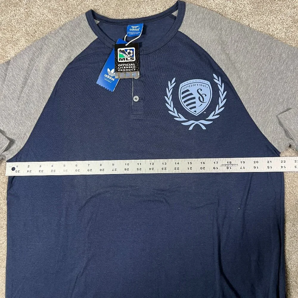 Adidas Mens L Blue Gray Sporting Kansas City MLS Soccer Raglan Sleeve Jersey NWT - Picture 5 of 7